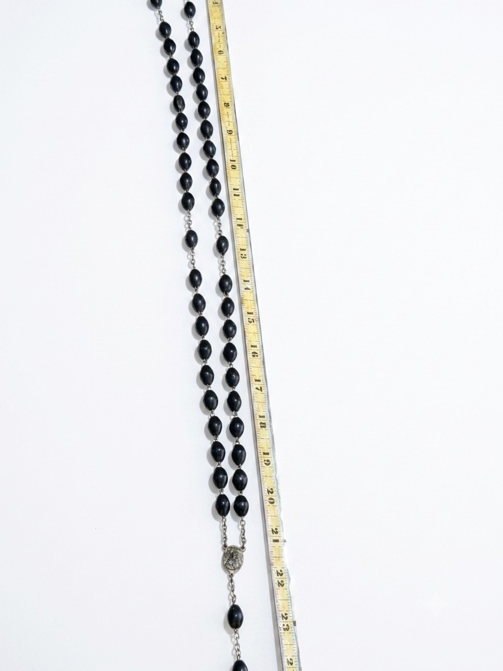 Mid-Century Italian Black Wood Rosary Silver Tone Crucifix Sacred Heart - Picture 3 of 8